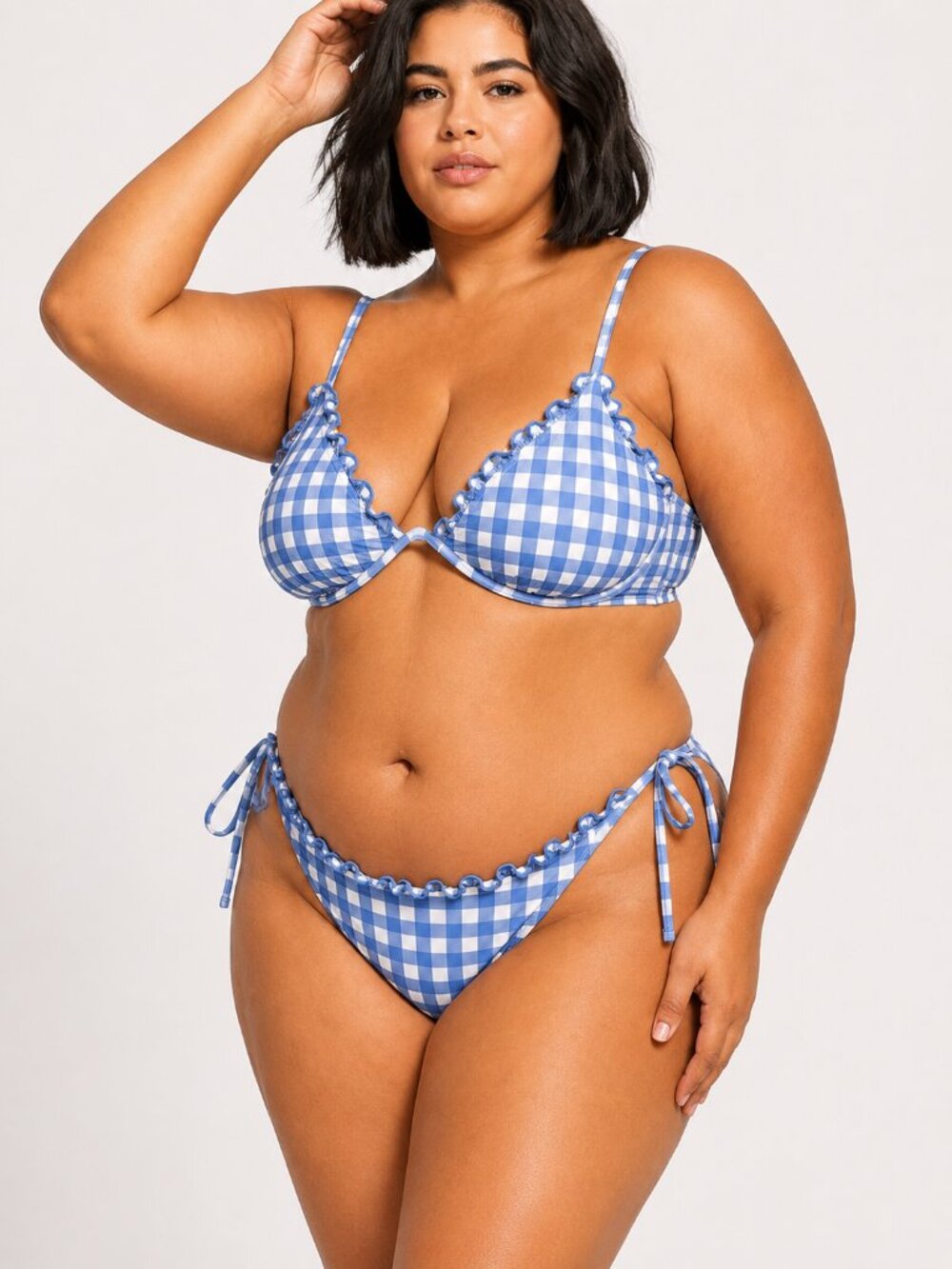 Wild Fable Blue White Gingham Frill Trim Bikini Bottom 3X NWT
